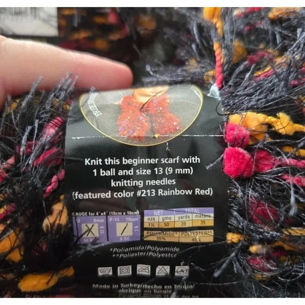 Lot of 7 Lion Brand Fancy Fur Yarn Skeins Jungle‎ Print 273 yards Black Orange